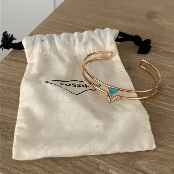 Fossil Turquoise Open Cuff Rose Gold Bracelet - Picture 3 of 3